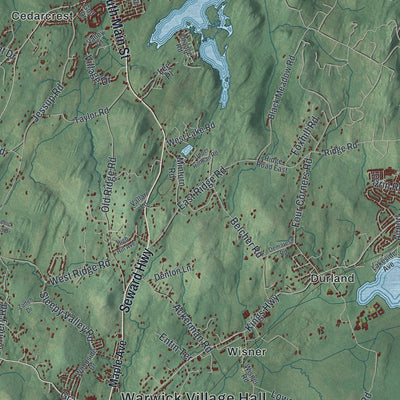 Second close-up of the map of the Town of Warwick, New York print showing more streets and buildings