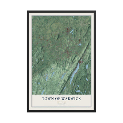 Map of the Town of Warwick, New York, 12 x 18 inch print in a black wood frame