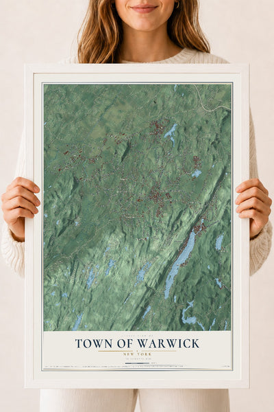 Map of the Town of Warwick, New York, 18 x 24 inch print in a white wood frame