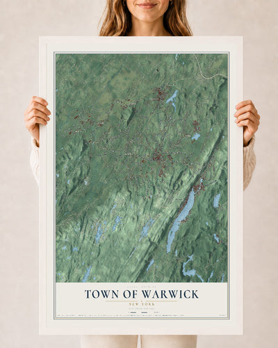 Map of the Town of Warwick, New York, 24 x 36 inch print in a white wood frame