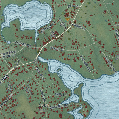 Close-up 1 of the Water Mill, New York map artwork