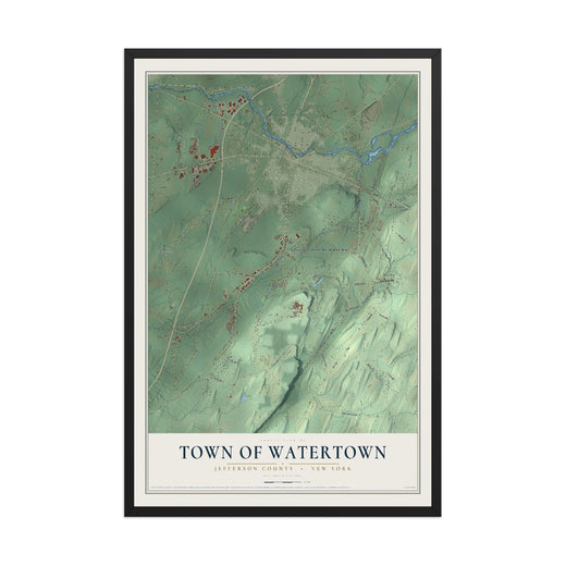 Map of the Town of Watertown, Jefferson County, New York, 12 x 18 inch print in a black wood frame