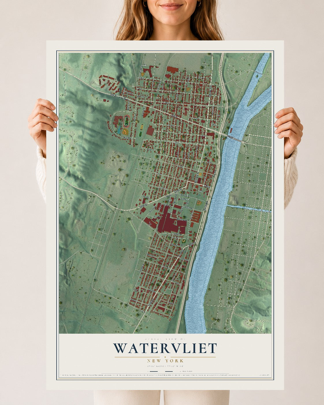 Watervliet, New York map print, 24" x 36" Archival Matte Print mockup