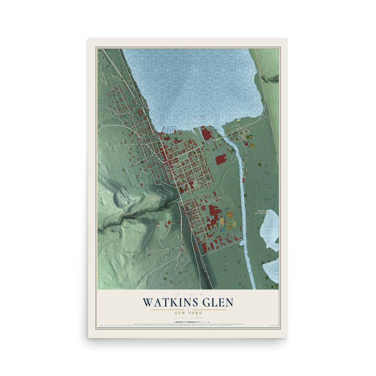 Watkins Glen, New York map print, 12" x 18" Archival Matte Print mockup