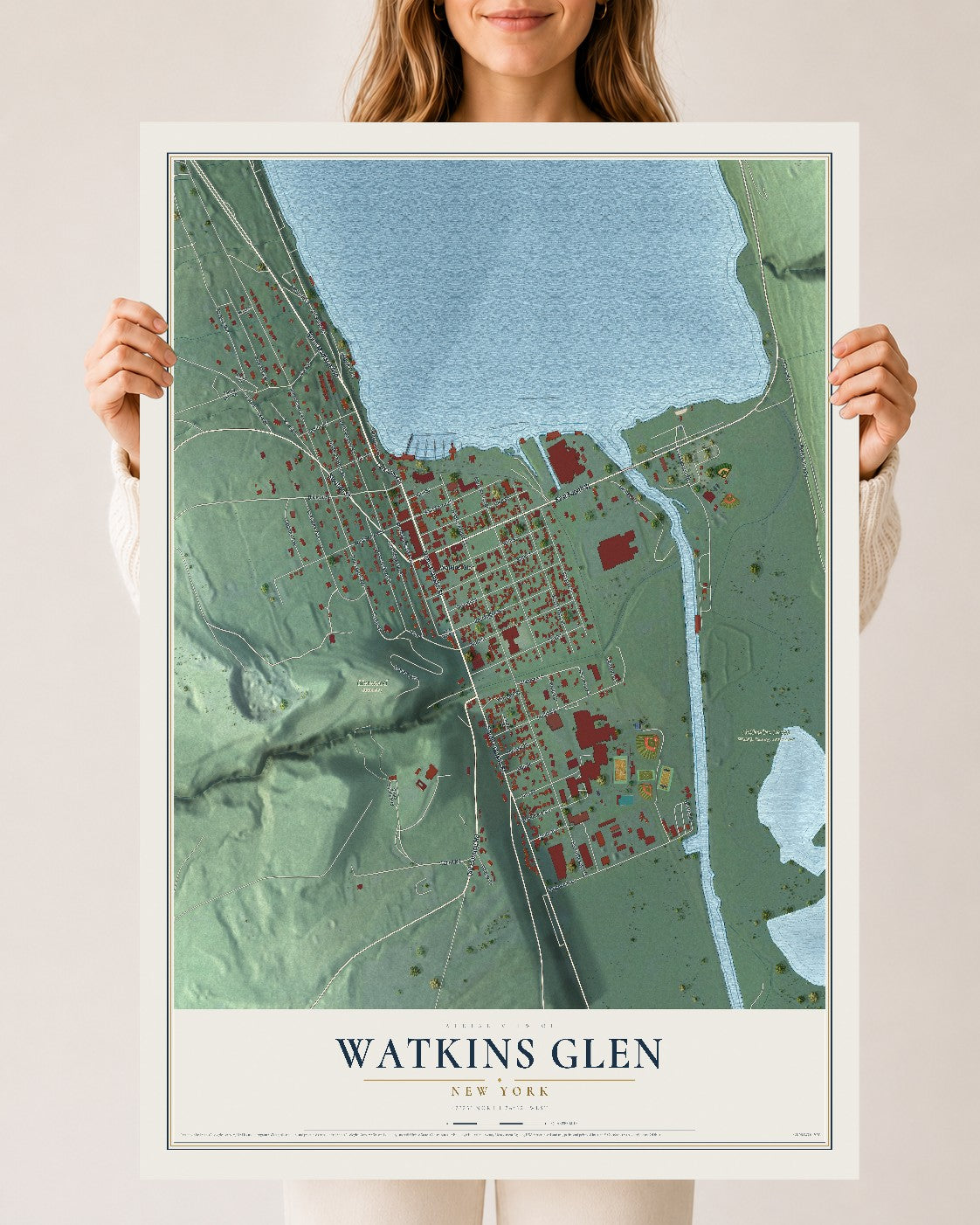 Watkins Glen, New York map print, 24" x 36" Archival Matte Print mockup