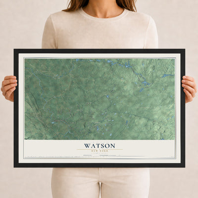 Watson, New York map print, 12" x 18" W/ Black Ayous Wood Frame mockup