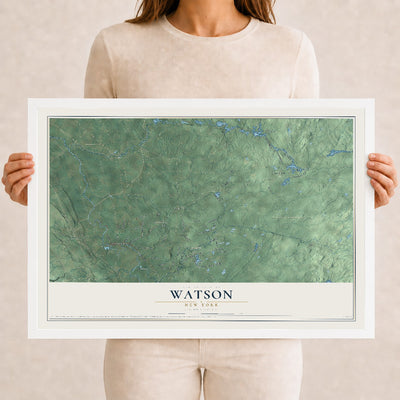 Watson, New York map print, 12" x 18" W/ White Ayous Wood Frame mockup