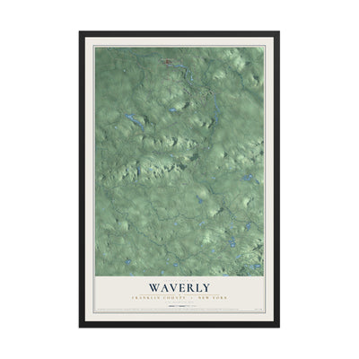 Waverly, New York map print, 12" x 18" W/ Black Ayous Wood Frame mockup