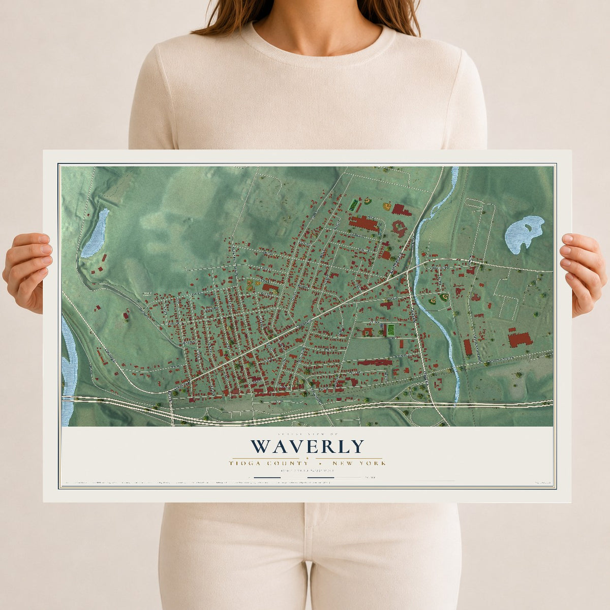 Waverly, New York map print, 12" x 18" Archival Matte Print mockup