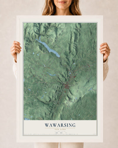 Wawarsing, New York map print, 24" x 36" W/ White Ayous Wood Frame mockup