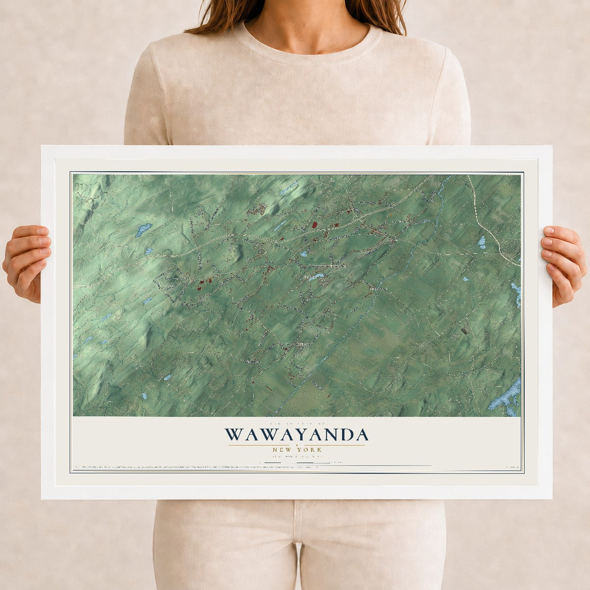Wawayanda, New York map print, 12" x 18" W/ White Ayous Wood Frame mockup