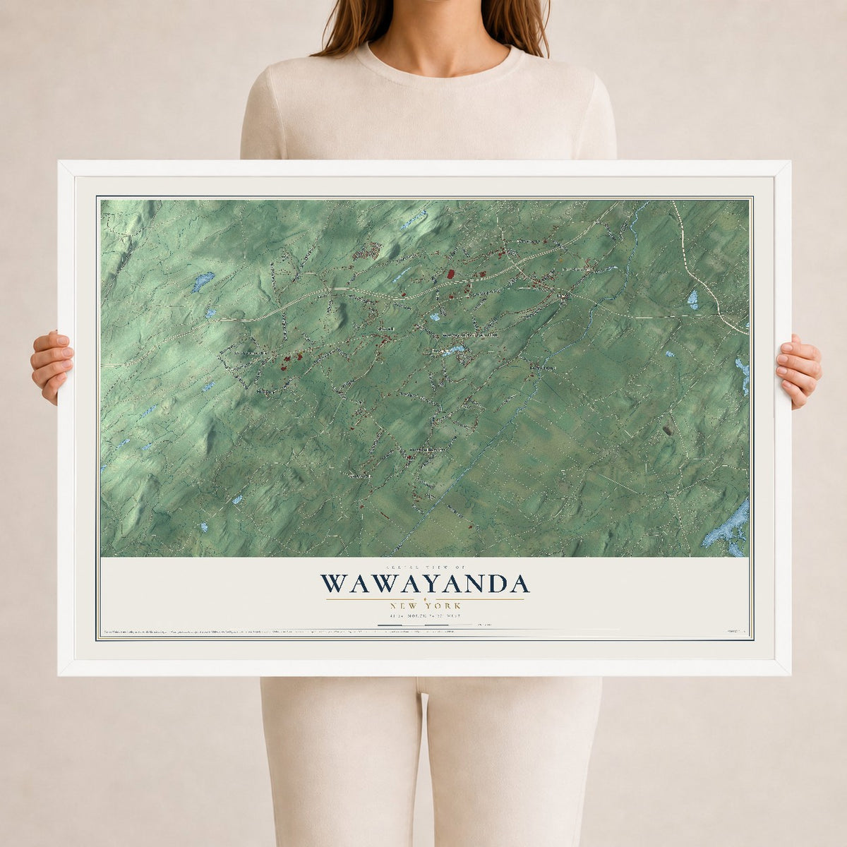 Wawayanda, New York map print, 24" x 36" W/ White Ayous Wood Frame mockup