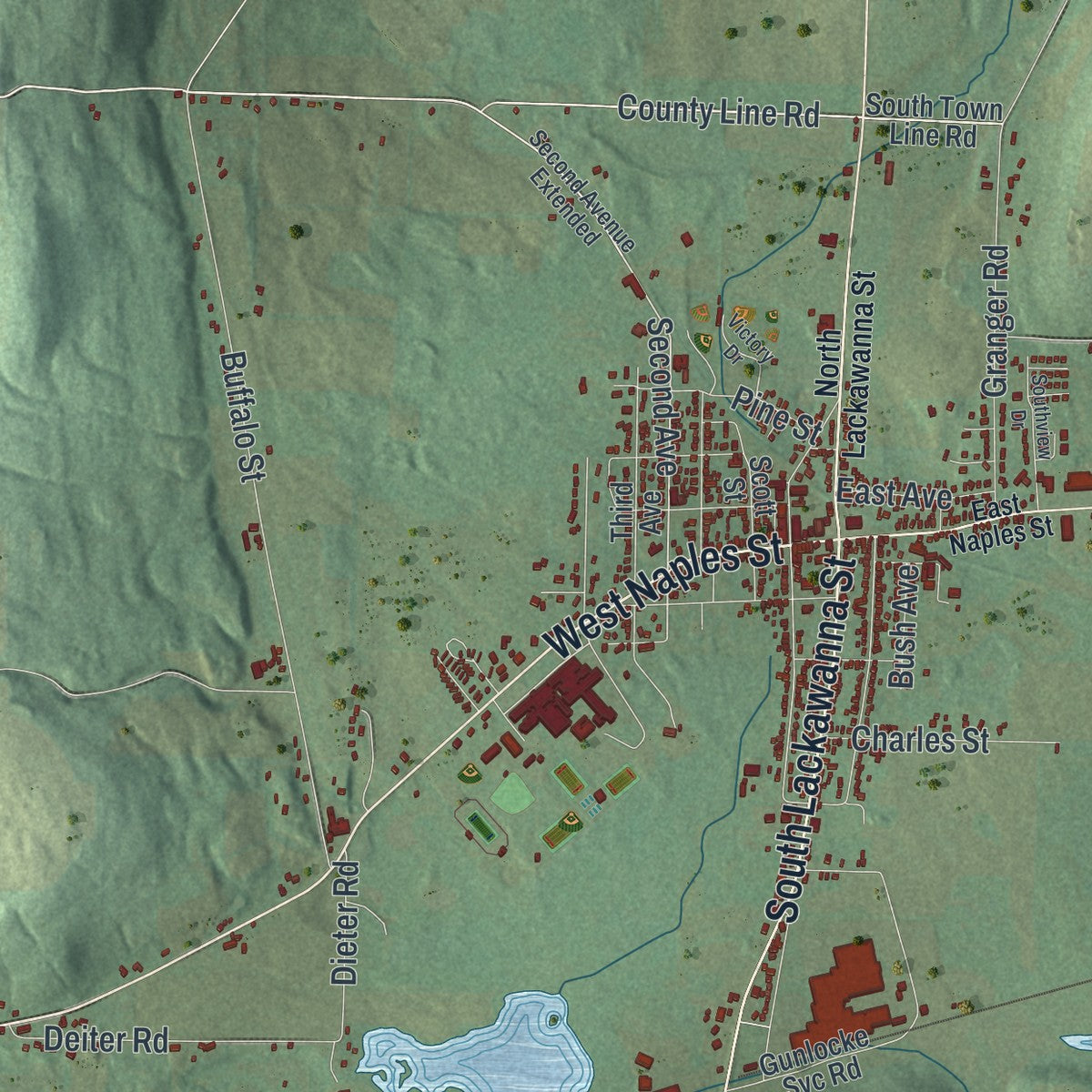 Close-up 2 of the Wayland, New York map artwork