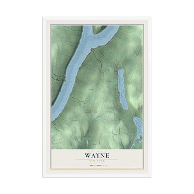 Wayne, New York map print, 12" x 18" W/ White Ayous Wood Frame mockup