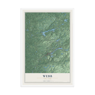 Webb, New York map print, 12" x 18" W/ White Ayous Wood Frame mockup