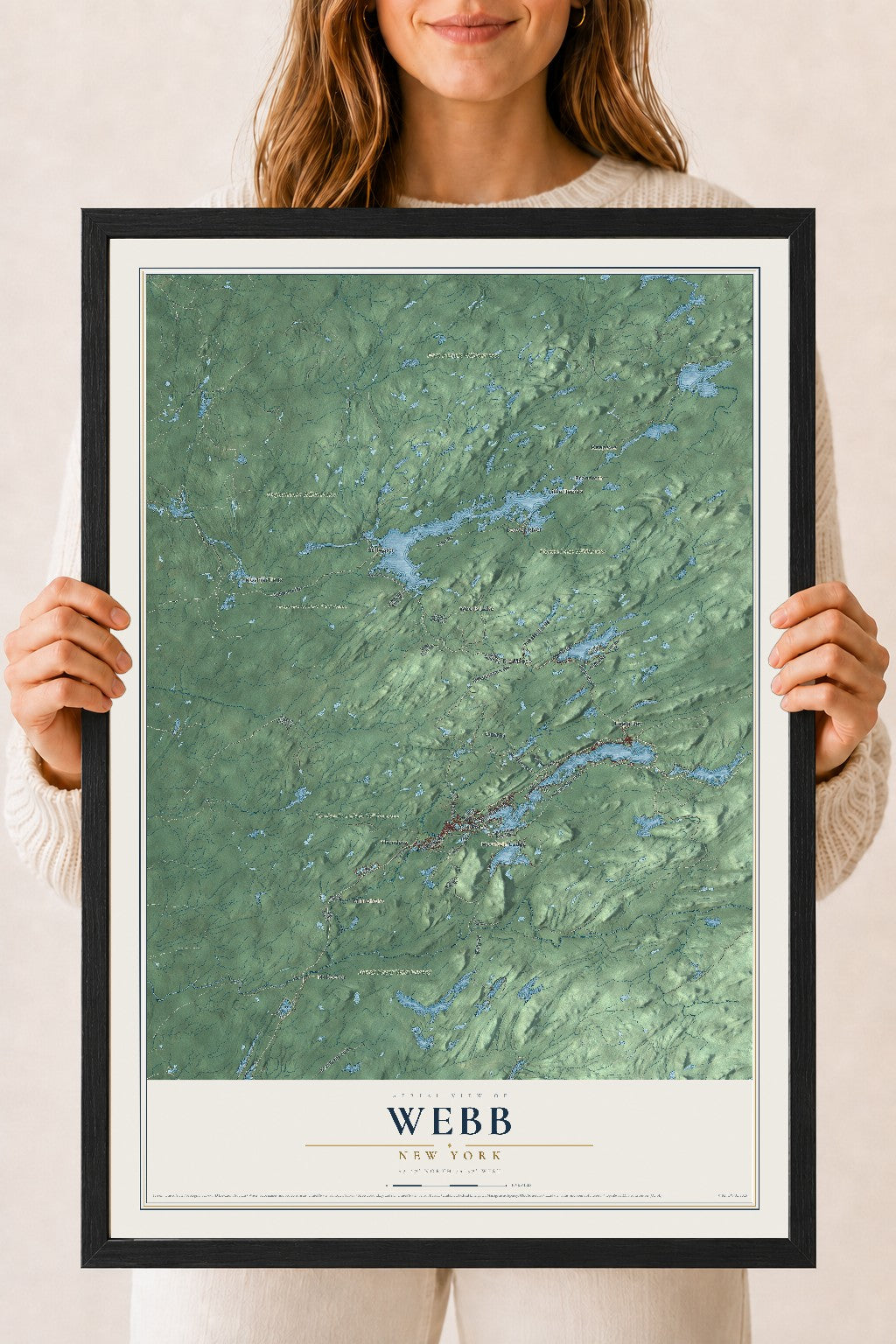 Webb, New York map print, 18" x 24" W/ Black Ayous Wood Frame mockup