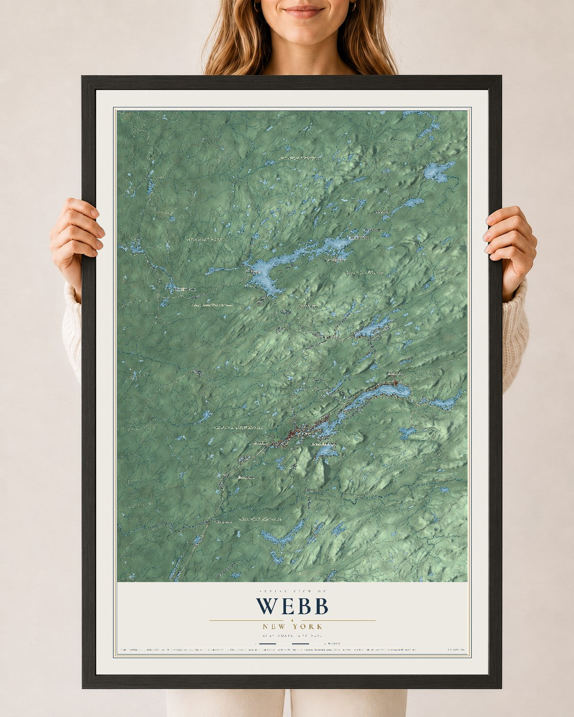 Webb, New York map print, 24" x 36" W/ Black Ayous Wood Frame mockup