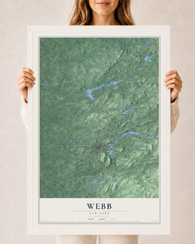 Webb, New York map print, 24" x 36" W/ White Ayous Wood Frame mockup