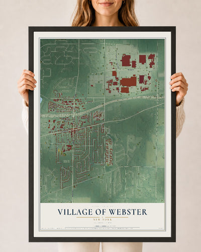 Webster, New York map print, 24" x 36" W/ Black Ayous Wood Frame mockup