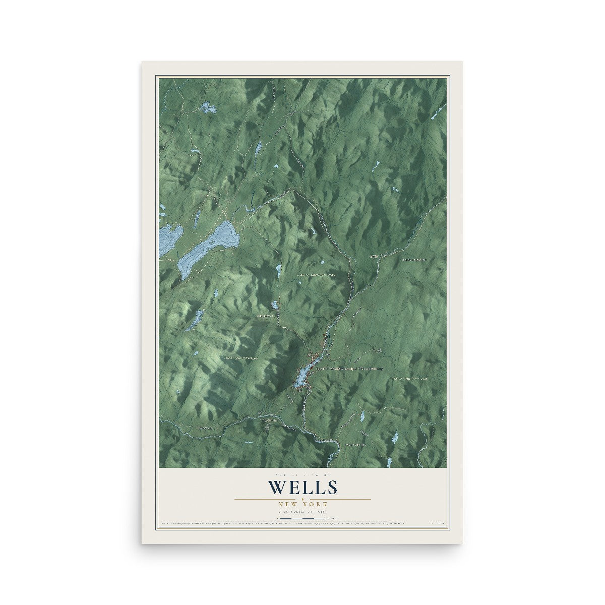 Wells, New York map print, 12" x 18" Archival Matte Print mockup