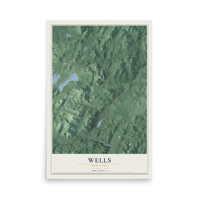 Wells, New York map print, 12" x 18" Archival Matte Print mockup