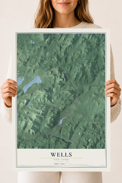 Wells, New York map print, 18" x 24" Archival Matte Print mockup