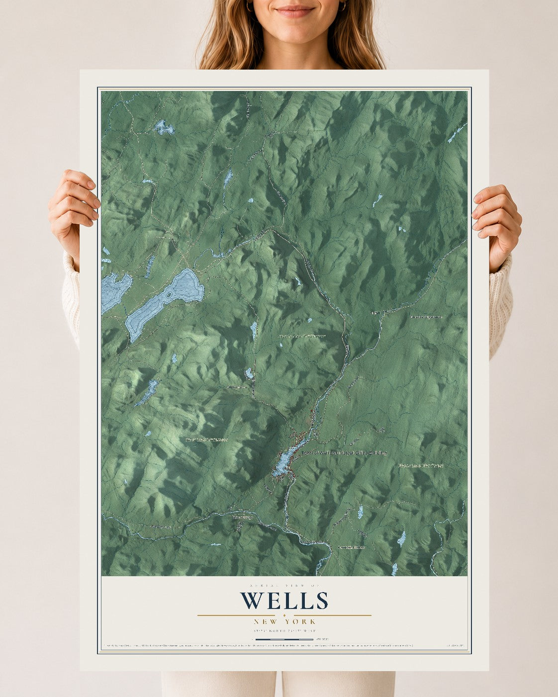 Wells, New York map print, 24" x 36" Archival Matte Print mockup