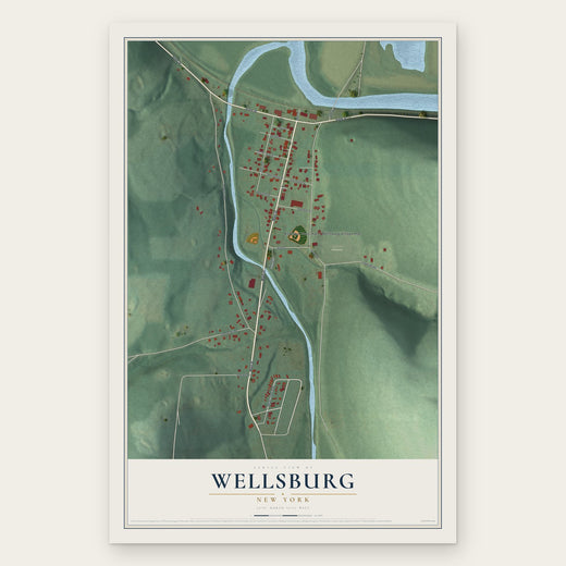 Wellsburg, New York map print, the full design