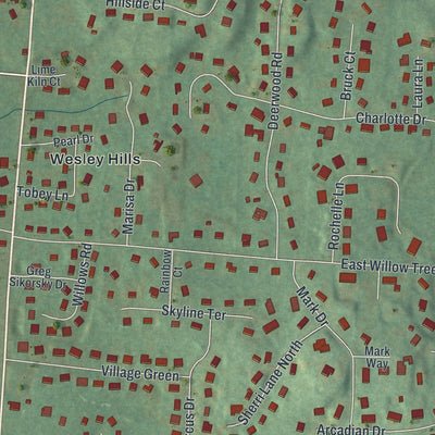 Close-up 1 of the Wesley Hills, New York map artwork