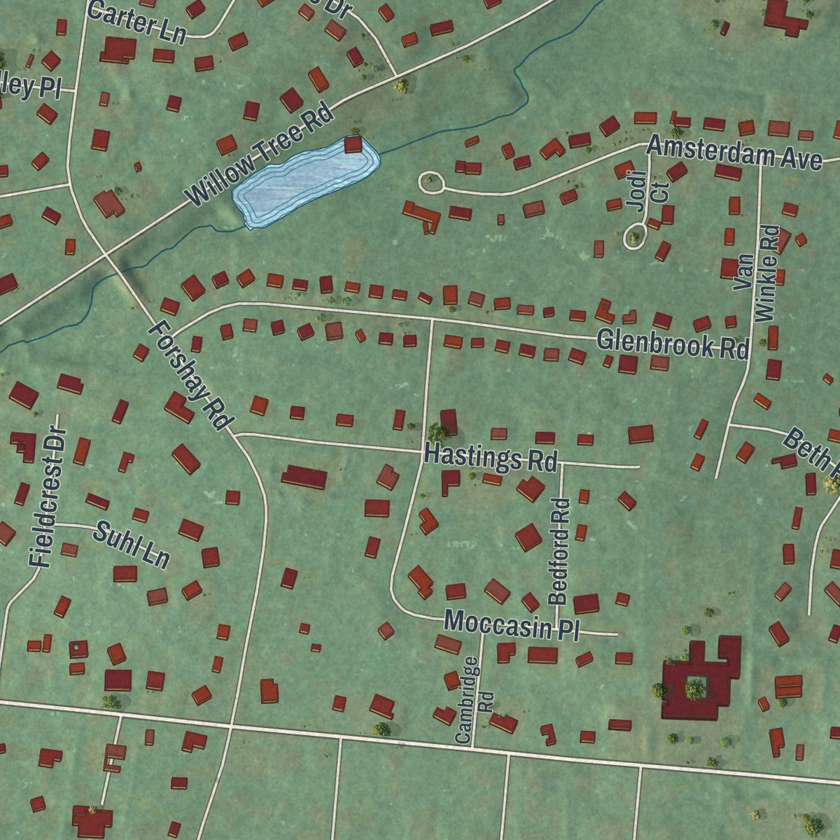 Close-up 2 of the Wesley Hills, New York map artwork
