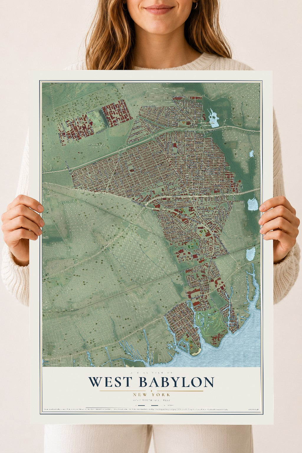West Babylon, New York map print, 18" x 24" Archival Matte Print mockup