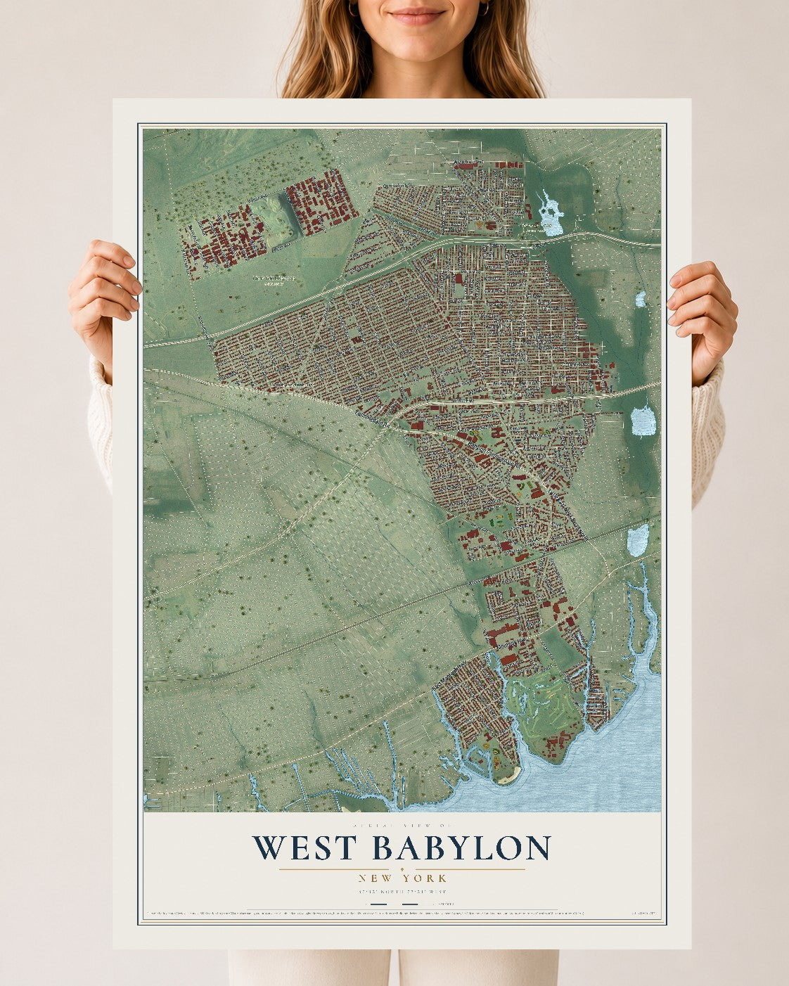 West Babylon, New York map print, 24" x 36" Archival Matte Print mockup
