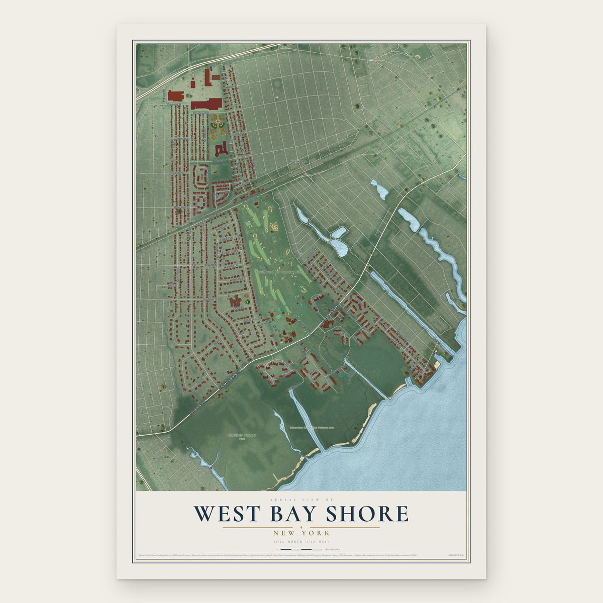 West Bay Shore, New York map print, the full design
