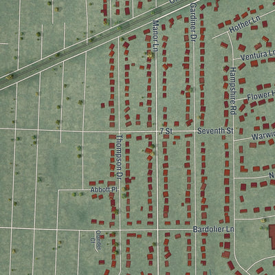 Close-up of the map of West Bay Shore, New York print showing street and building detail