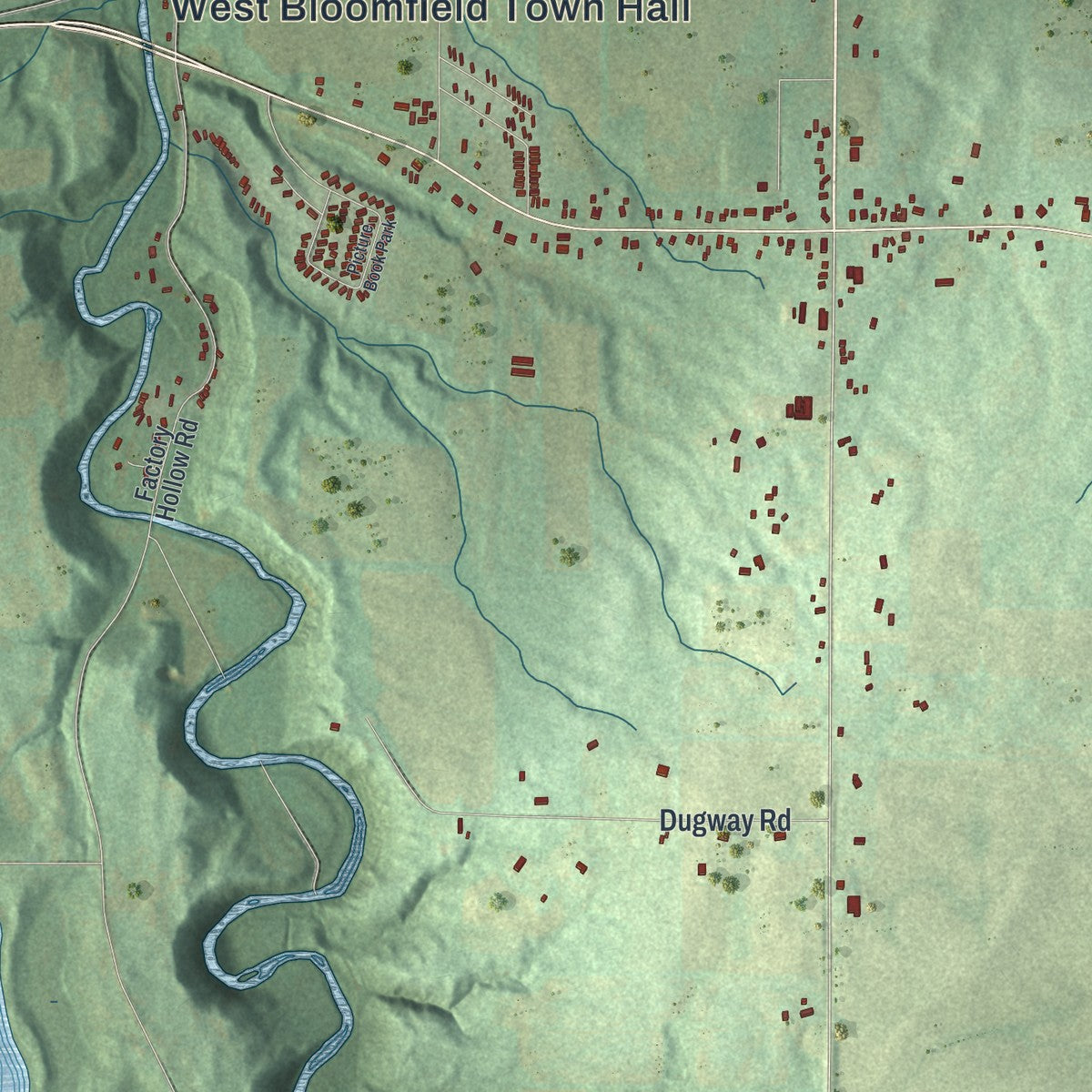 Close-up 1 of the West Bloomfield, New York map artwork