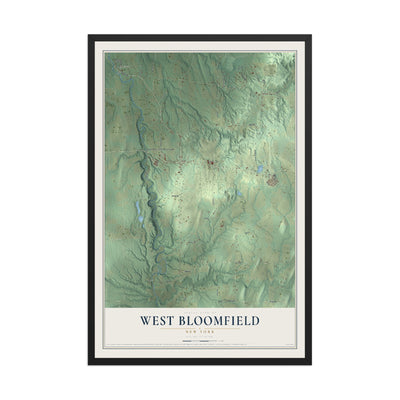 West Bloomfield, New York map print, 12" x 18" W/ Black Ayous Wood Frame mockup