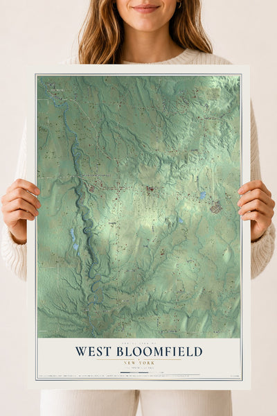 West Bloomfield, New York map print, 18" x 24" Archival Matte Print mockup