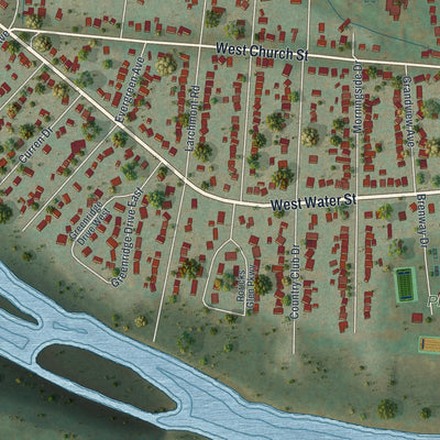 Close-up of the map of West Elmira, New York print showing street and building detail