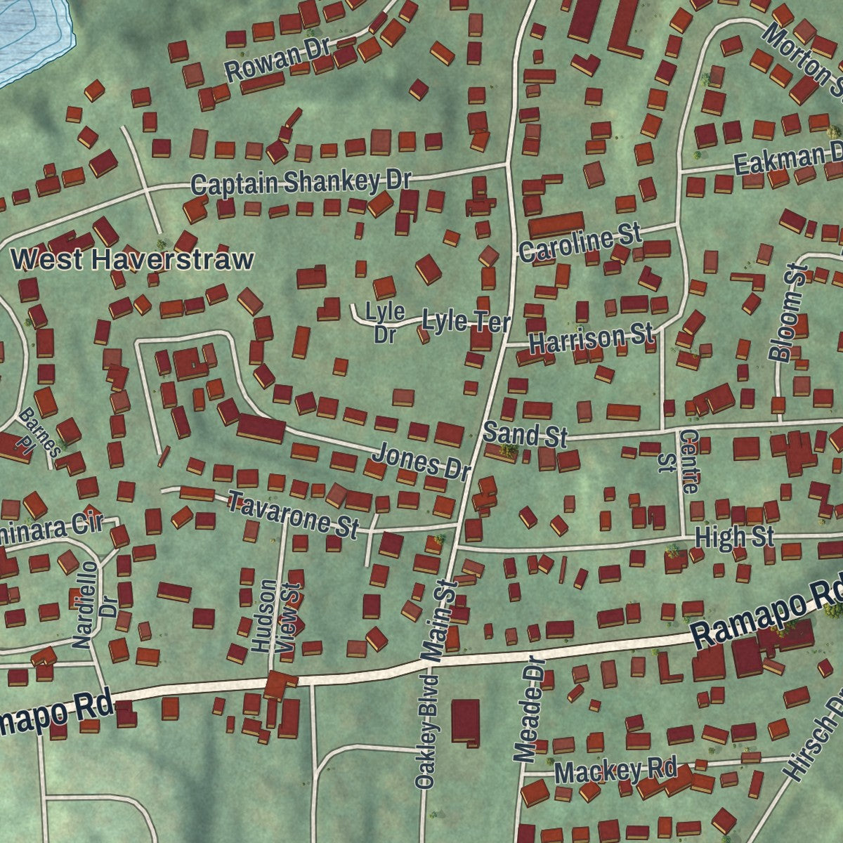 Close-up 1 of the West Haverstraw, New York map artwork