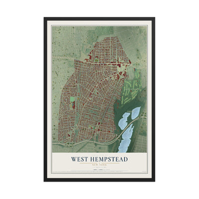 West Hempstead, New York map print, 12" x 18" W/ Black Ayous Wood Frame mockup