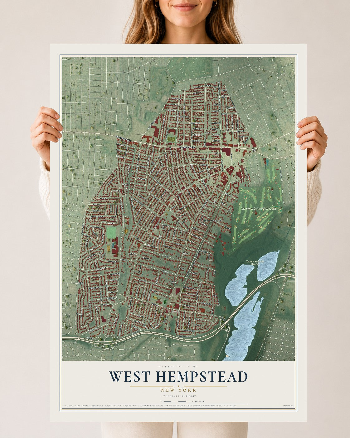West Hempstead, New York map print, 24" x 36" Archival Matte Print mockup