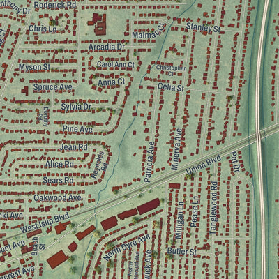 Close-up 1 of the West Islip, New York map artwork