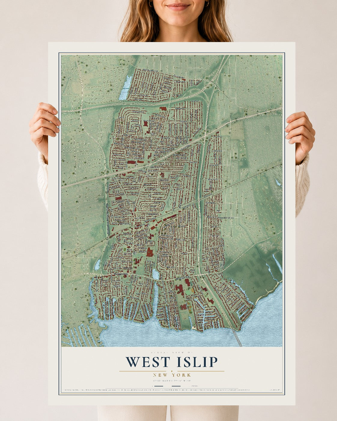 West Islip, New York map print, 24" x 36" Archival Matte Print mockup