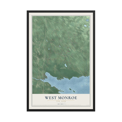 West Monroe, New York map print, 12" x 18" W/ Black Ayous Wood Frame mockup
