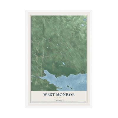 West Monroe, New York map print, 12" x 18" W/ White Ayous Wood Frame mockup