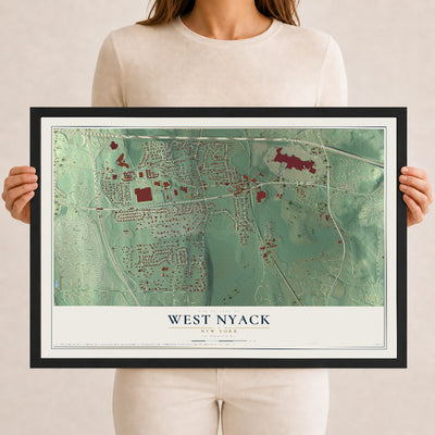 West Nyack, New York map print, 12" x 18" W/ Black Ayous Wood Frame mockup