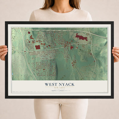 West Nyack, New York map print, 18" x 24" W/ Black Ayous Wood Frame mockup