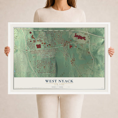 West Nyack, New York map print, 24" x 36" W/ White Ayous Wood Frame mockup
