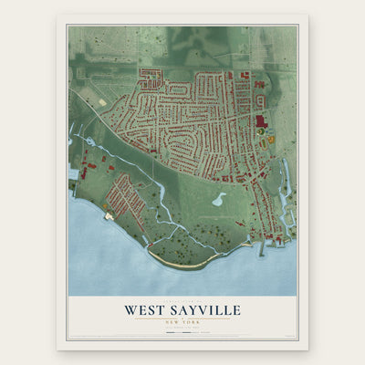 West Sayville, New York map print, the full design