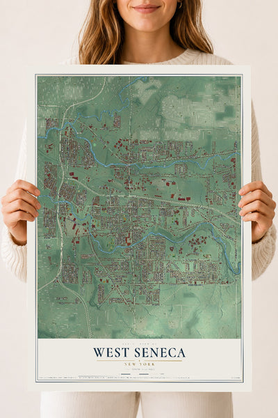 West Seneca, New York map print, 18" x 24" Archival Matte Print mockup